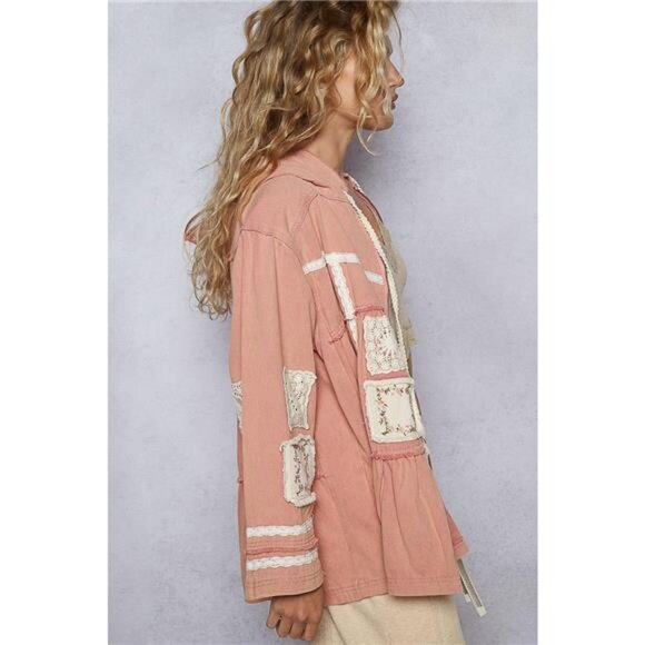 POL Embroidered Patch Hooded‎ Jacket with Lace Detail - Picture 3 of 5